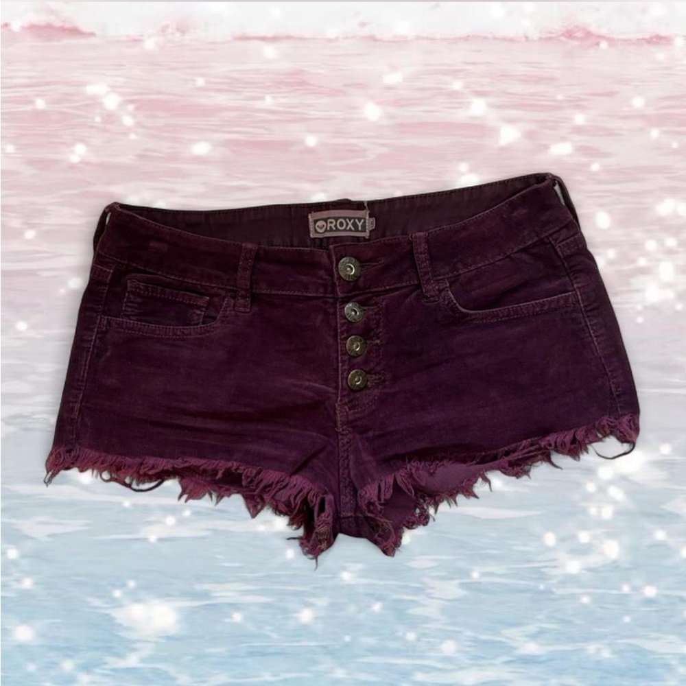 Roxy Burgundy Corduroy Mini Y2k Shorts With Distressed Hem Size 5